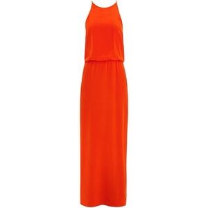 Tibi Maxi Sleeveless Orange Red Silky Halterneck Dress | Size 2